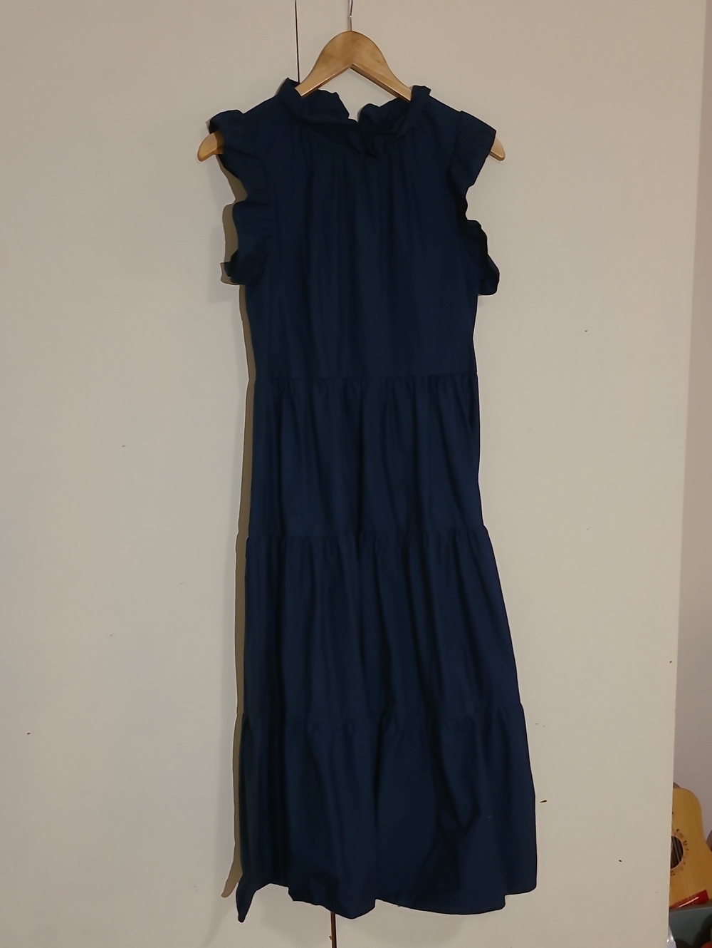 Women’s Navy Blue Maxi Dress with Ruffle Shoulders